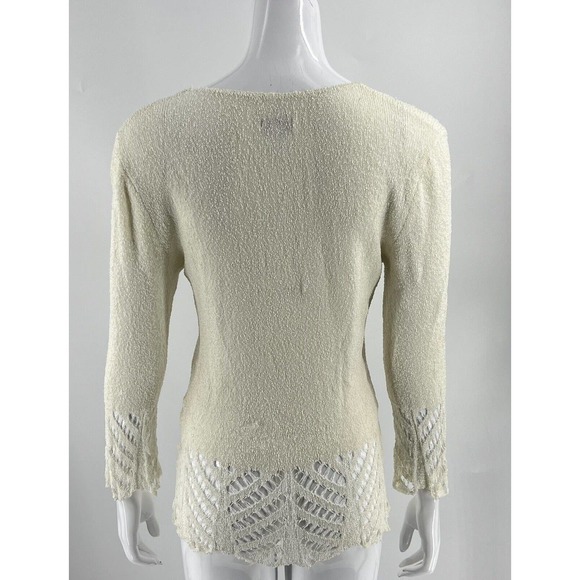 Cache Sweater Size Small Ivory Lace Detail Slinky Knit Stretch 3/4 Sleeve Womens - Picture 3 of 5